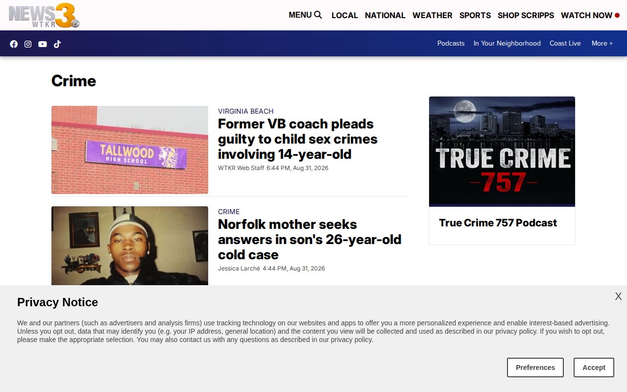 Virginia Beach crime-news record source screenshot from WTKR